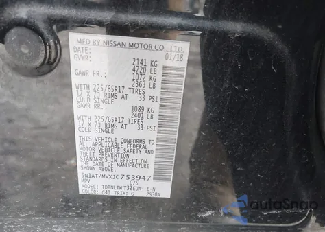 2018 Nissan Rogue Sv from USA, damaged, VIN 5N1AT2MVXJC753947